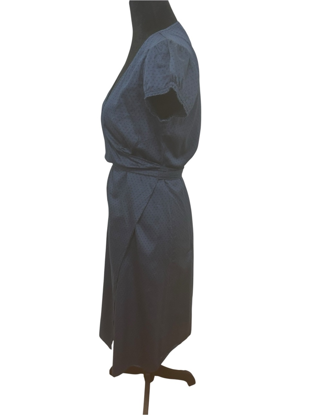 Vintage France Wrap dress small Navy Black Polka Dot Cotton Cottage knee length - Picture 10 of 12